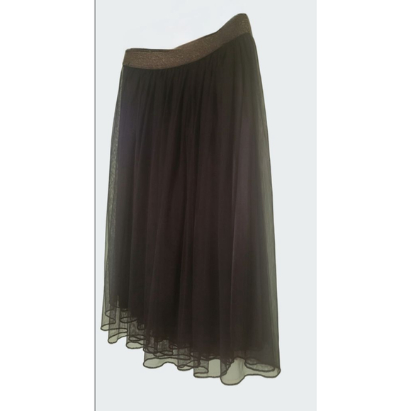 Black Tulle Midi Skirt Metallic Waistband Small Women's - Picture 3 of 4